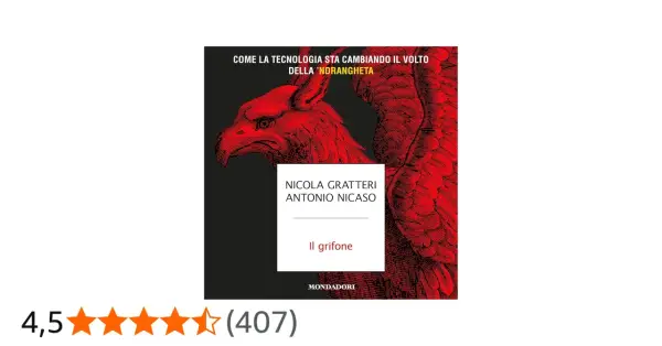 Copertina del libro "Il grifone" di Nicola Gratteri e Antonio Nicaso, con un'illustrazione rossa di un grifone.